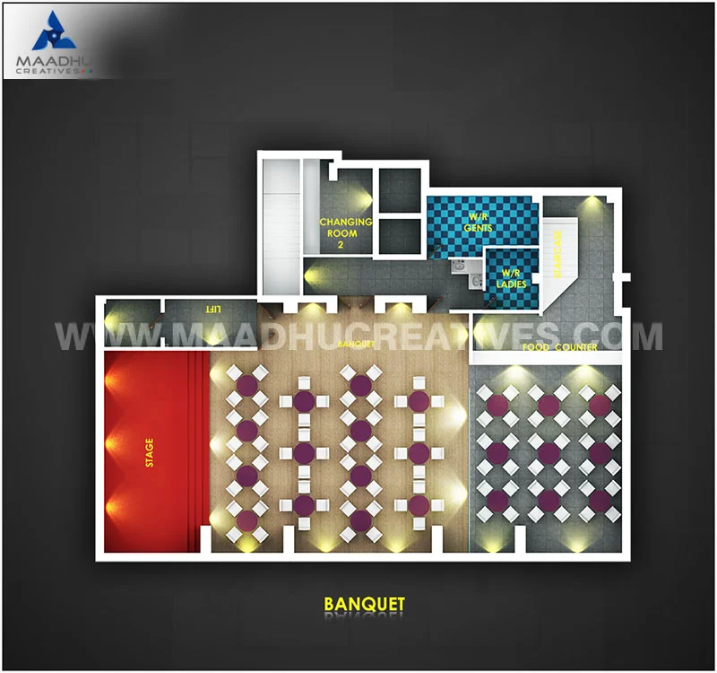 Top View of 3d Floor Plan Banquet Design